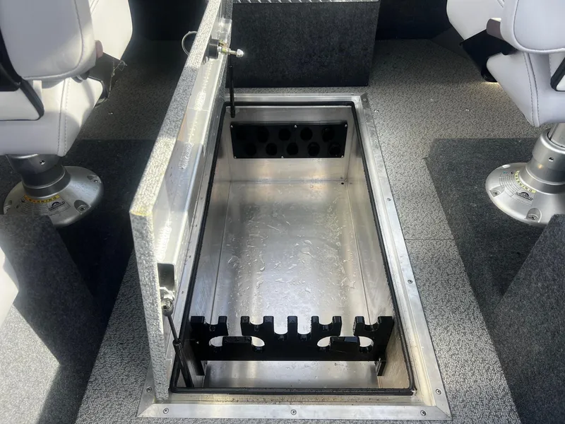 Slide: The Image of 2023 Thunder Jet 21 Chinook OS boat interior storage compartment with seating. - 11