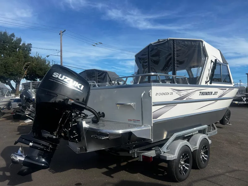 Slide: The Image of 2023 Thunder Jet 21 Chinook OS boat with Suzuki outboard motor on trailer. - 4
