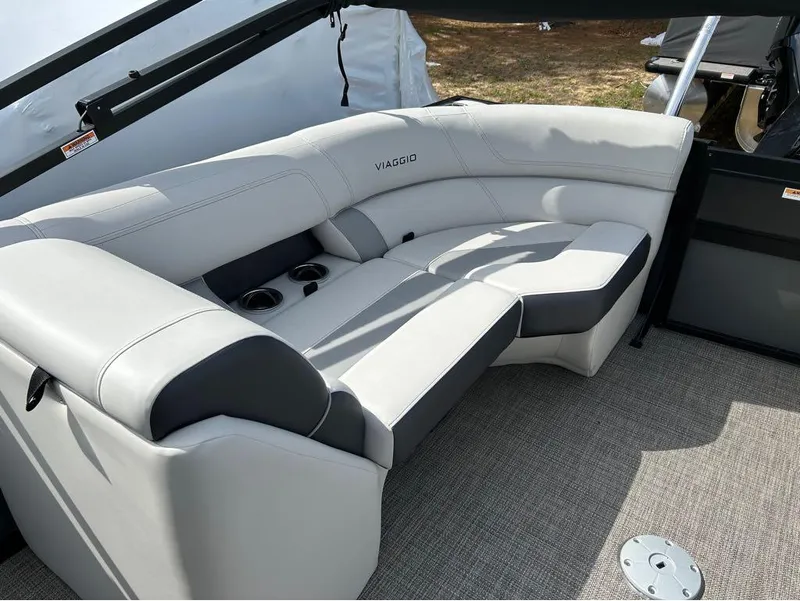 Slide: The Image of Luxurious seating on 2023 Viaggio D23U boat with cup holders and sleek design. - 10