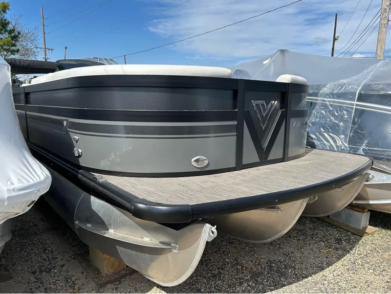 Slide: The Image of 2023 Viaggio D23U pontoon boat with sleek design and modern features. - 11