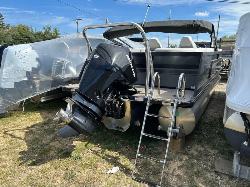 Slide: The Image of 2023 Viaggio D23U pontoon boat with Mercury outboard motor and ladder. - 16