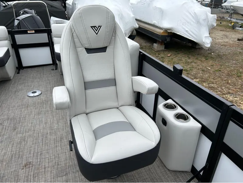 Slide: The Image of Viaggio D23U 2023 boat seat with armrests and cup holders on deck. - 3