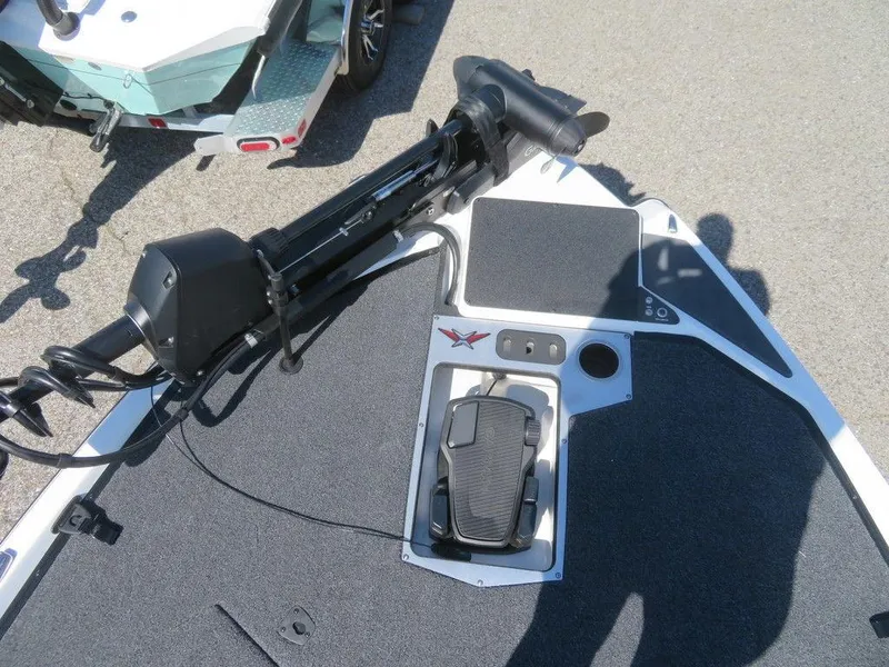 Slide: The Image of 2023 Vexus VX20 boat deck with trolling motor and foot pedal. - 15