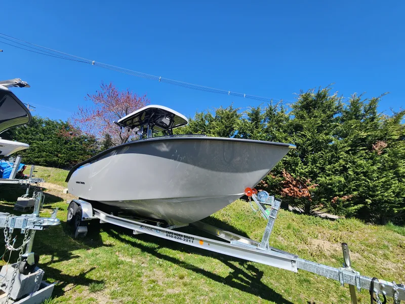 Slide: The Image of 2024 Cape Horn 22 OS boat on trailer, side view, outdoors. - 2
