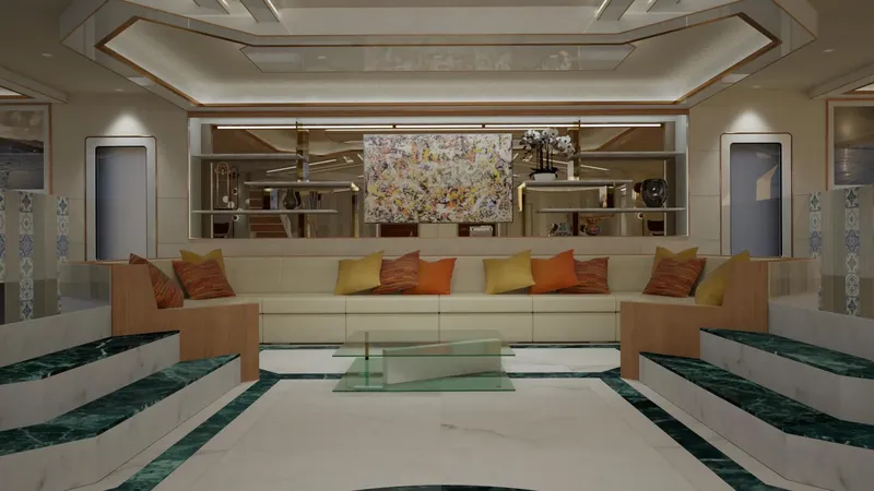 Slide: The Image of Luxurious yacht interior with modern seating, colorful cushions, and elegant decor, 2025 Franco Gnessi design. - 4