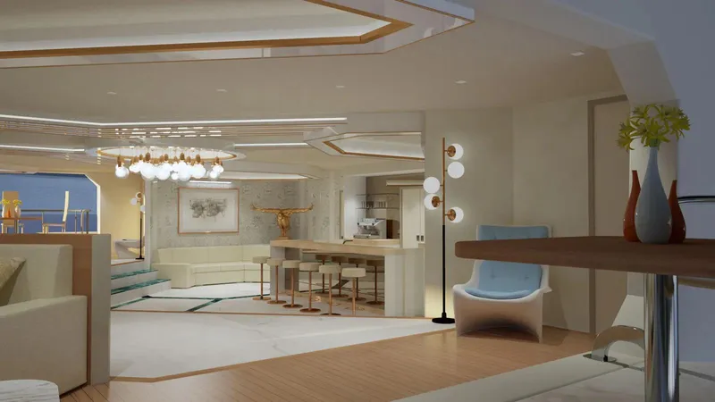 Slide: The Image of Luxurious yacht interior with modern design, featuring elegant seating and ambient lighting, 2025 Franco Gnessi model. - 6