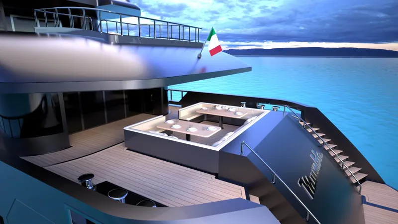 Slide: The Image of Luxurious yacht deck with hot tub, Italian flag, and ocean view at sunset. - 9