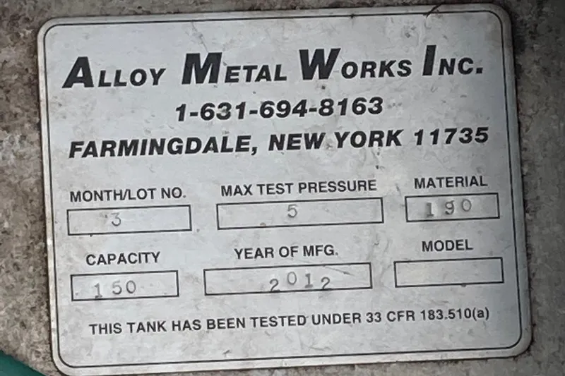 Slide: The Image of Alloy Metal Works Inc. tank label, Farmingdale, NY, 2012, 150 capacity, 190 material, 1975 - 36