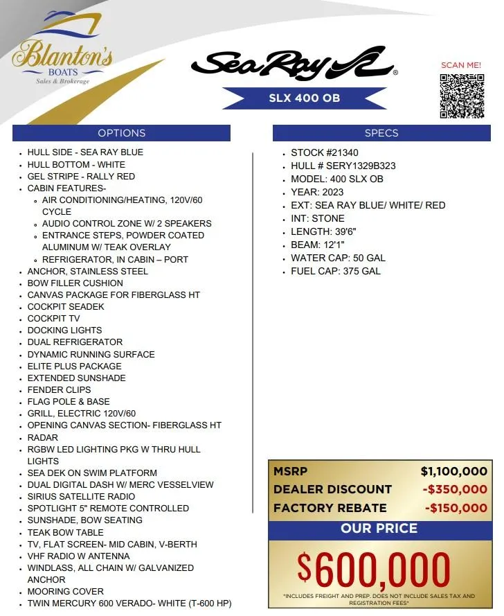 Slide: The Image of 2023 Sea Ray SLX 400 Outboard features, specs, and pricing details from Blanton's Boats. - 35