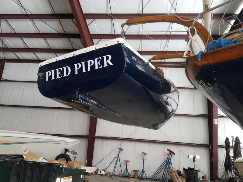 Slide: The Image of Allied Seabreeze 35 sailboat Pied Piper in indoor storage, 1969 model. - 16