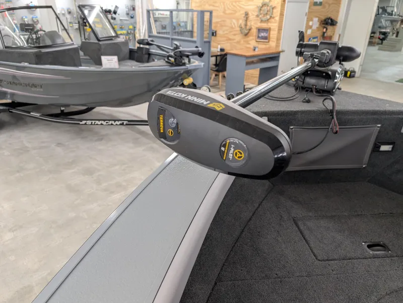 Slide: The Image of 2023 Starcraft Superfisherman 186 boat with Minn Kota trolling motor in showroom. - 5