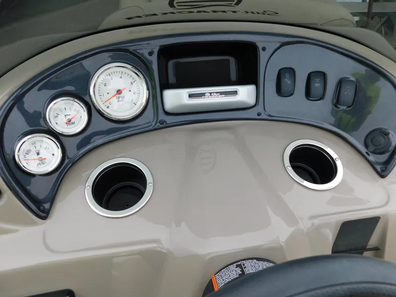 Slide: The Image of Dashboard of 2023 Sun Tracker Party Barge 18 DLX with gauges and controls. - 12
