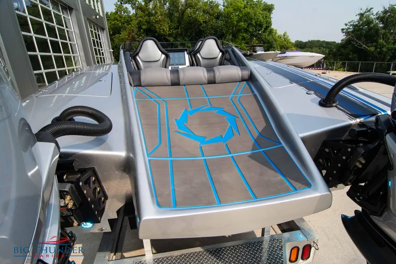 Slide: The Image of 2025 Fountain 34 Thunder Cat boat with sleek design and modern seating. - 18