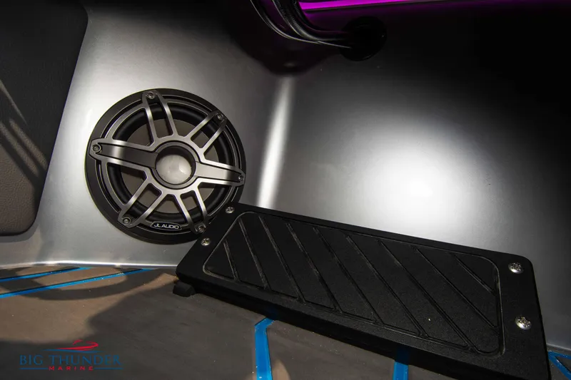 Slide: The Image of Interior speaker and footrest of 2025 Fountain 34 Thunder Cat boat. - 49