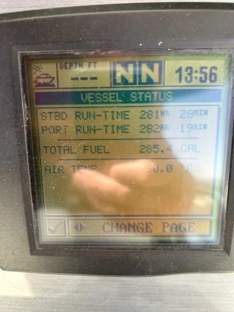Slide: The Image of 2007 Sea Ray 36 Sedan Bridge vessel status display showing runtime, fuel, and air temperature. - 30