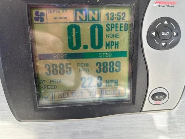Slide: The Image of Boat control panel display on a 2007 Sea Ray 36 Sedan Bridge showing speed and RPM. - 31