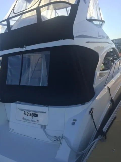 Slide: The Image of 2007 Sea Ray 36 Sedan Bridge yacht docked, rear view. - 7