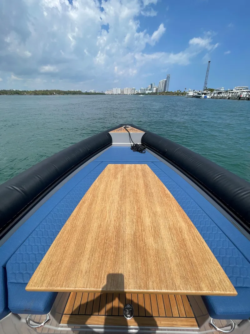 Slide: The Image of 2024 Skipper-BSK 38 boat on calm waters with city skyline in the background. - 21