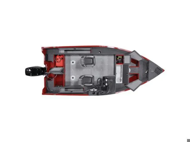 Slide: The Image of Top view of 2023 Lund 1650 Angler SS fishing boat, red and gray interior. - 11