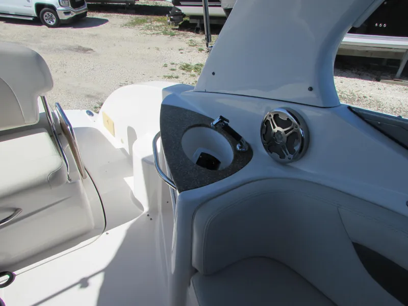 Slide: The Image of Interior of 2012 Chaparral Signature boat with seating and speaker system. - 28