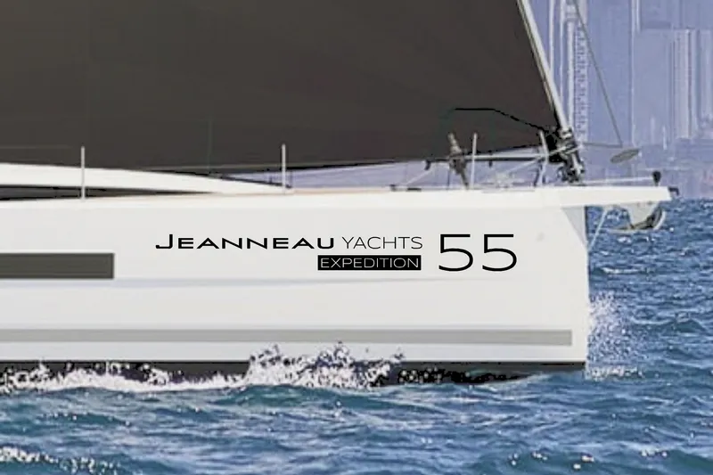 Slide: The Image of 2024 Jeanneau 55 yacht sailing on blue ocean waters. - 0