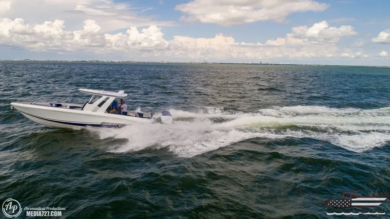 Slide: The Image of 2018 Statement 38 Open boat speeding on open water under a cloudy sky. - 25