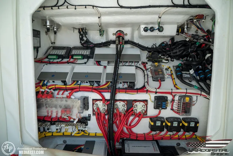 Slide: The Image of Electrical system of a 2018 Statement 38 Open boat, showcasing wiring and components. - 4