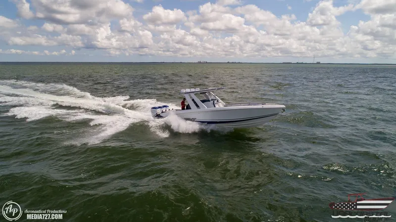 Slide: The Image of 2018 Statement 38 Open boat cruising on open water under a cloudy sky. - 9