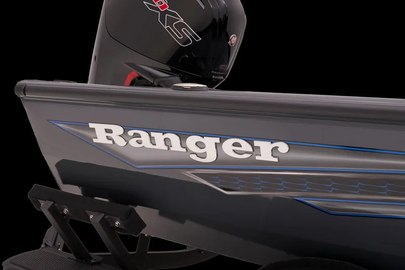 Slide: The Image of 2023 Ranger RT188P boat with motor, close-up view. - 37