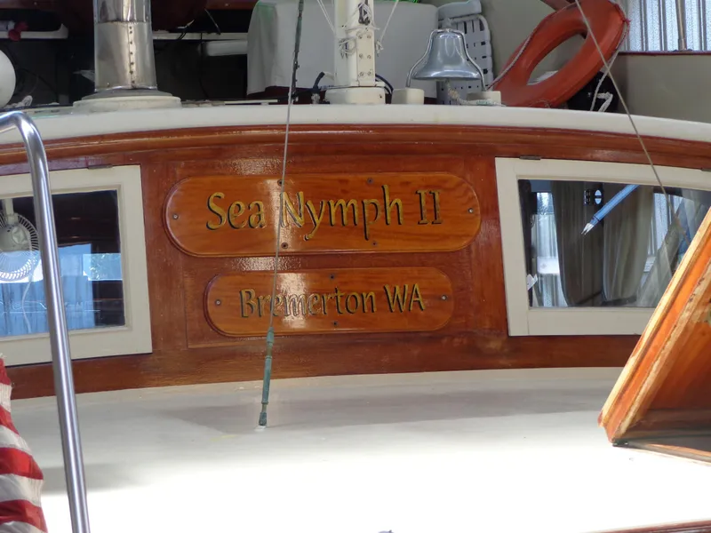 Slide: The Image of 1946 Monk Flybridge Sedan Sea Nymph II boat with Bremerton WA inscription. - 17