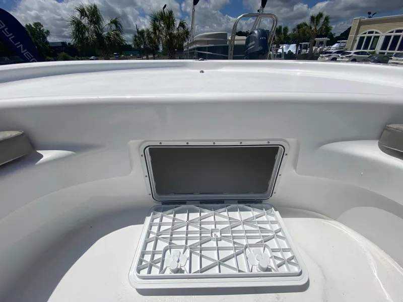 Slide: The Image of 2024 Savannah SS21 boat storage compartment with open hatch. - 16
