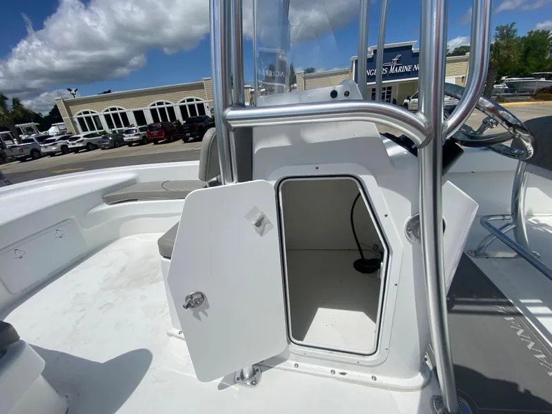 Slide: The Image of 2024 Savannah SS21 boat with open storage compartment and sleek design. - 20