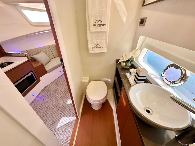Slide: The Image of Luxurious bathroom and cabin interior of 2025 Schaefer 375 yacht. - 31