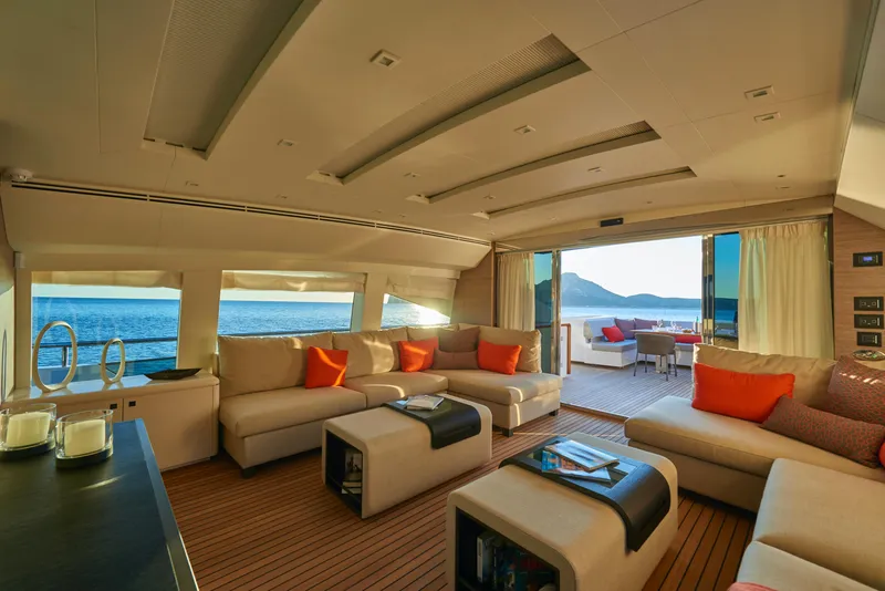 Slide: The Image of Luxurious interior of the 2023 Astondoa 110 Century yacht with ocean view. - 13
