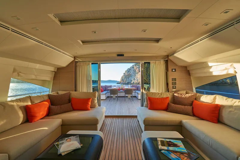 Slide: The Image of Luxurious interior of 2023 Astondoa 110 Century yacht with scenic ocean view. - 14