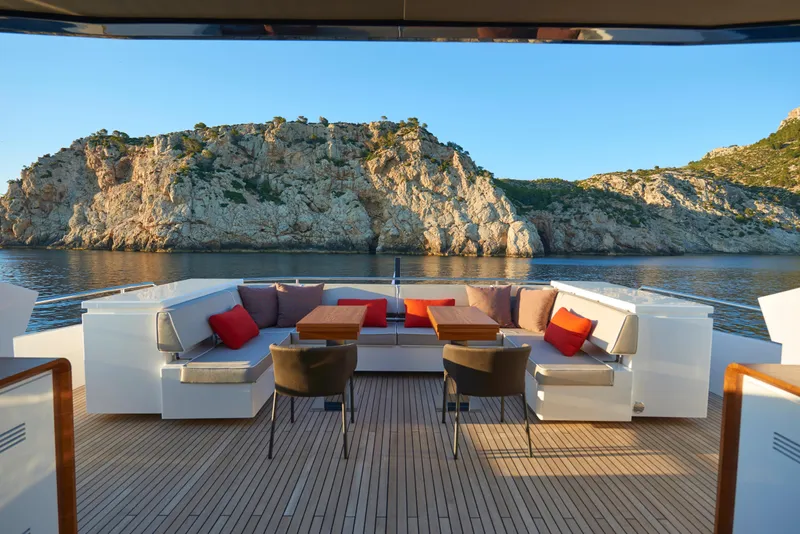 Slide: The Image of Luxury deck of 2023 Astondoa 110 Century yacht with scenic ocean view. - 16