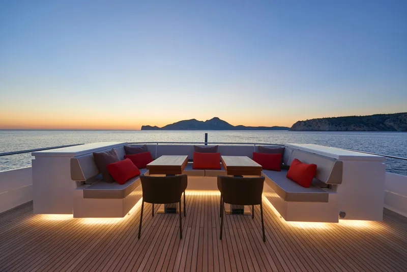 Slide: The Image of Luxury seating area on Astondoa 110 Century yacht at sunset, 2023 model. - 20