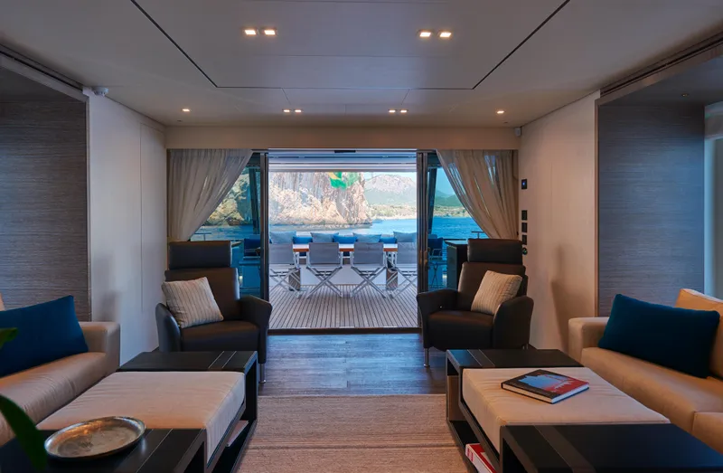 Slide: The Image of Luxurious interior of 2023 Astondoa 110 Century yacht with scenic ocean view. - 24