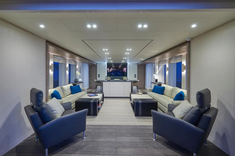 Slide: The Image of Luxurious interior of 2023 Astondoa 110 Century yacht with modern seating and ambient lighting. - 26