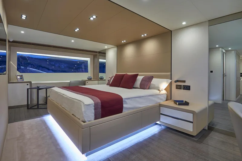 Slide: The Image of Luxurious bedroom on the 2023 Astondoa 110 Century yacht with modern decor. - 33