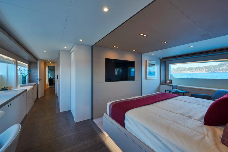 Slide: The Image of Luxurious bedroom interior of 2023 Astondoa 110 Century yacht with ocean view. - 34