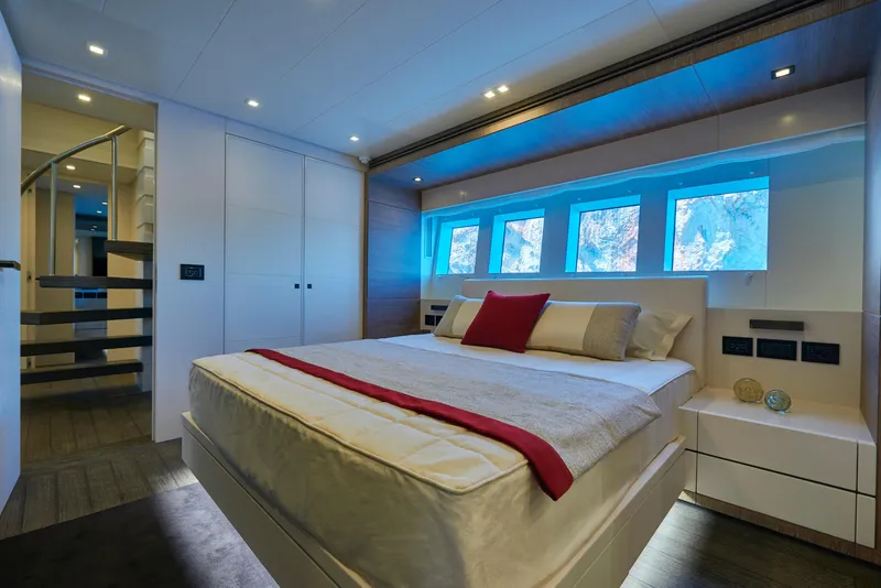 Slide: The Image of Luxurious bedroom on the 2023 Astondoa 110 Century yacht with modern design. - 39