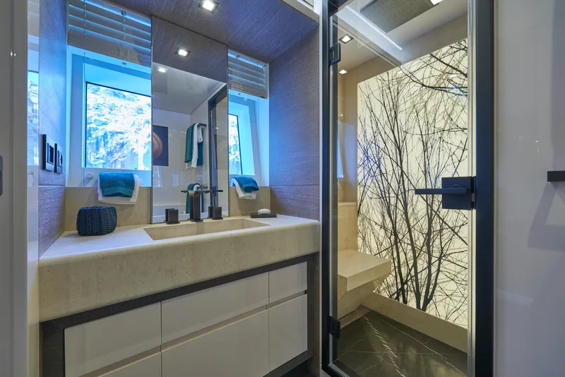 Slide: The Image of Luxurious bathroom in 2023 Astondoa 110 Century yacht with modern fixtures and elegant design. - 41