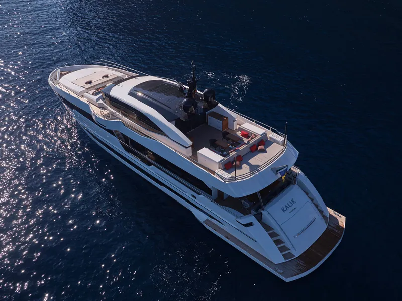 Slide: The Image of Aerial view of 2023 Astondoa 110 Century luxury yacht cruising on the ocean. - 5