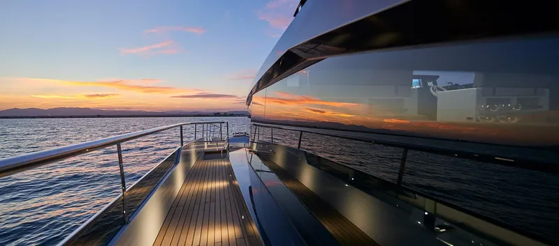 Slide: The Image of Luxury Astondoa 100 Century yacht at sunset, 2023 model. - 11