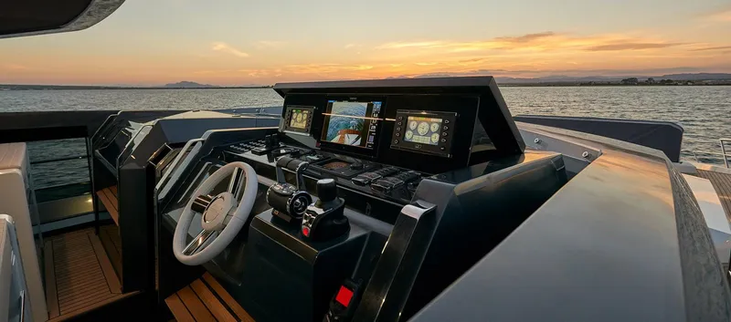 Slide: The Image of Astondoa 100 Century 2023 yacht helm with sunset view - 13