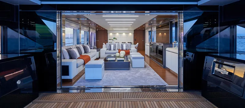 Slide: The Image of Luxurious interior of 2023 Astondoa 100 Century yacht with modern furnishings and ocean view. - 24