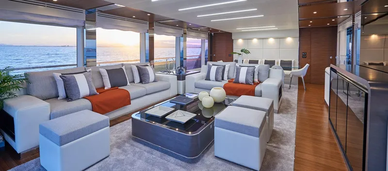Slide: The Image of Luxurious interior of 2023 Astondoa 100 Century yacht with ocean view. - 25