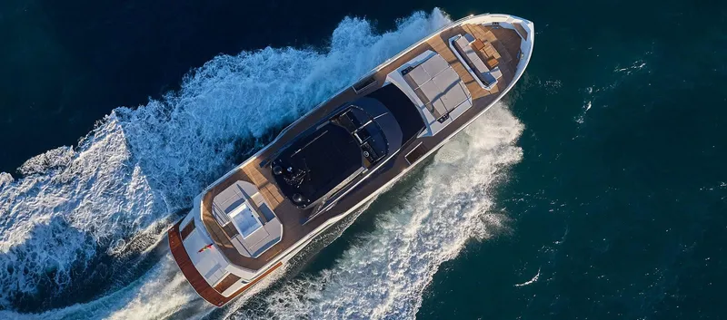 Slide: The Image of Aerial view of 2023 Astondoa 100 Century yacht cruising on the ocean. - 3