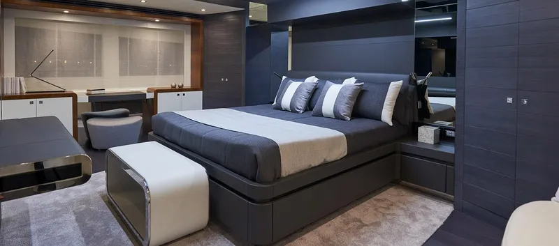 Slide: The Image of Luxurious bedroom interior of 2023 Astondoa 100 Century yacht with modern furnishings. - 38